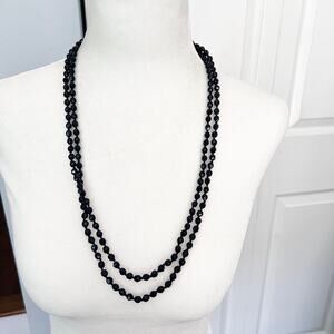 Vintage double strand art deco jet black bead box clasp necklace made in Austria